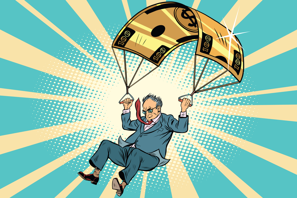 senior citizen Golden parachute financial compensation in the business. Comic book vintage pop art retro style illustration vector