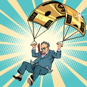 senior citizen Golden parachute financial compensation in the business. Comic book vintage pop art retro style illustration vector